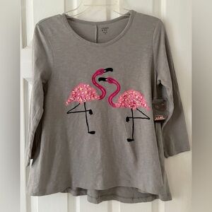 Crown & Ivy Gray Flamingo Top
